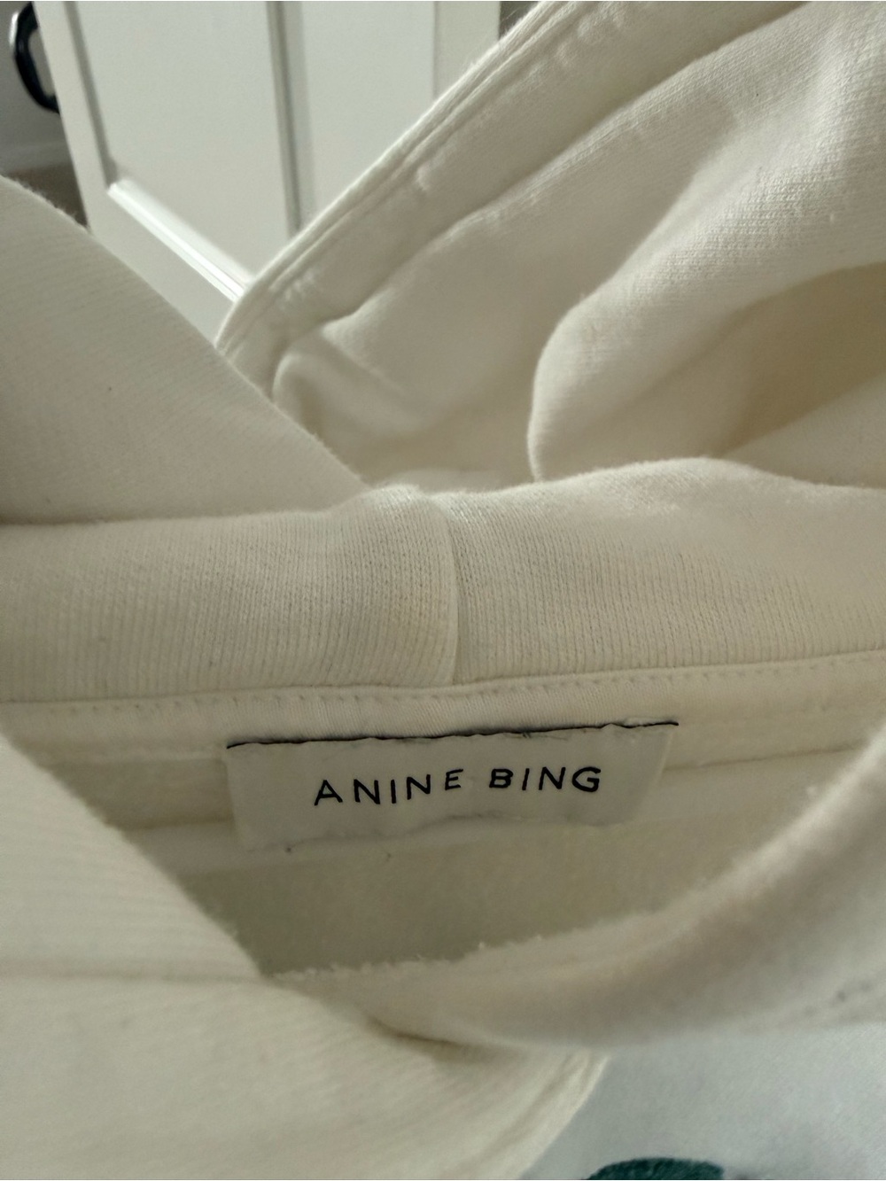 ANINE BING White Pullover Hoodie with Green Logo - Picture 2 of 3